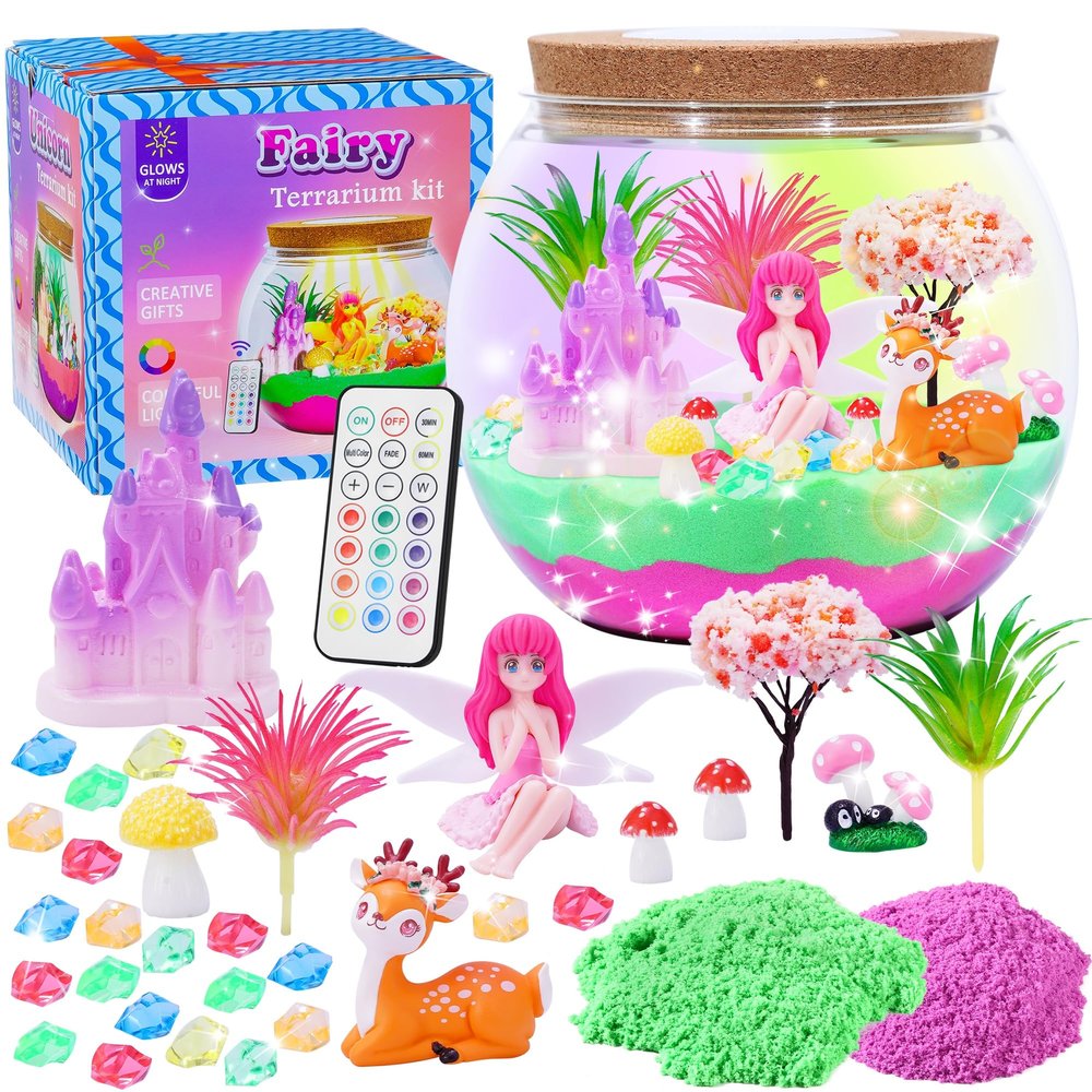 Gifmore Fairy Terrarium Kit for Kids with LED Night Light & Remote Control, Fairy Toys & Arts and Crafts Kit for Girls Ages 4-12, Creative Birthday Christmas Gifts for Children