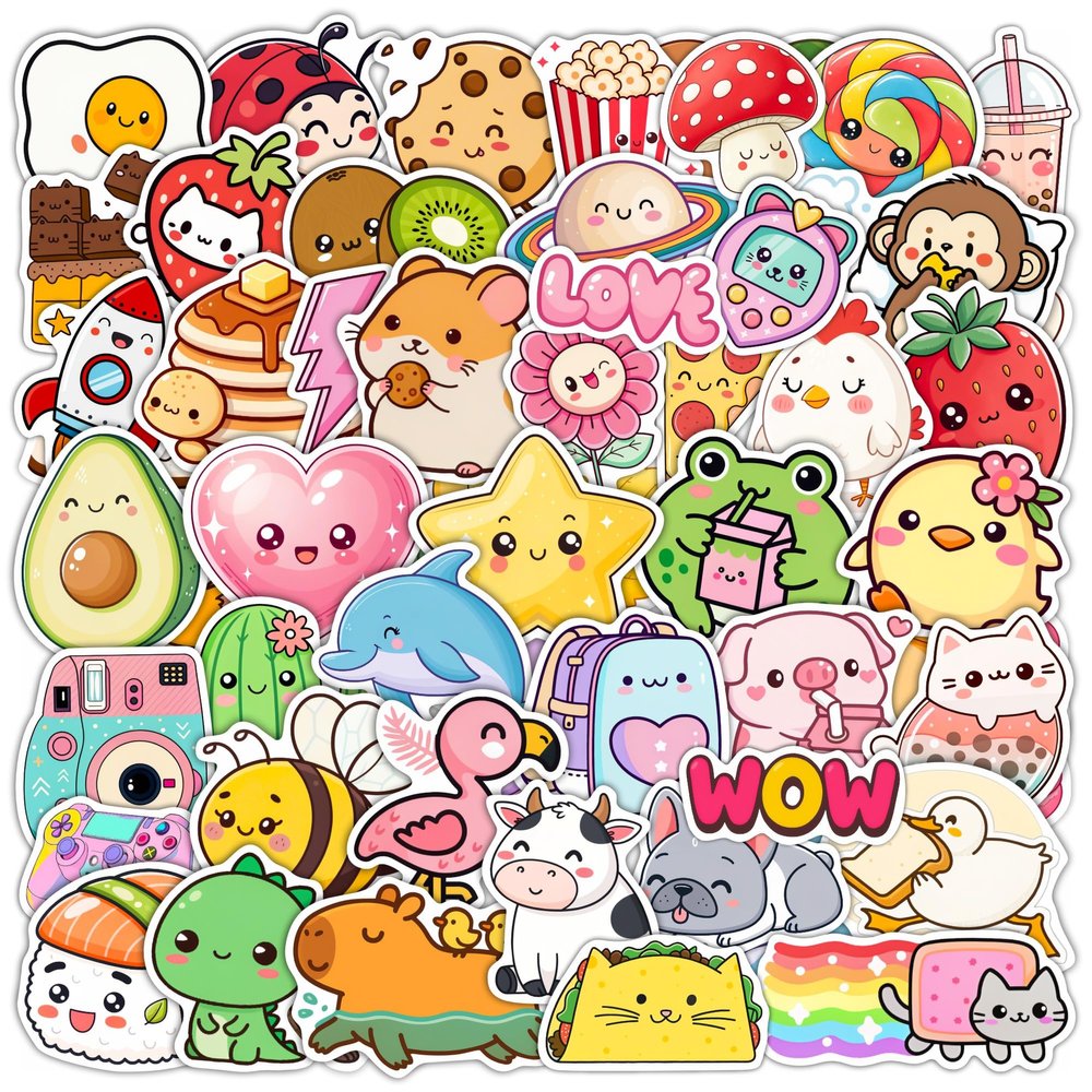 100PCS Cute Stickers Waterproof, Vinyl  Kawaii Water Bottle Sticker Pack - Cute Decals, Party Favors Decorations