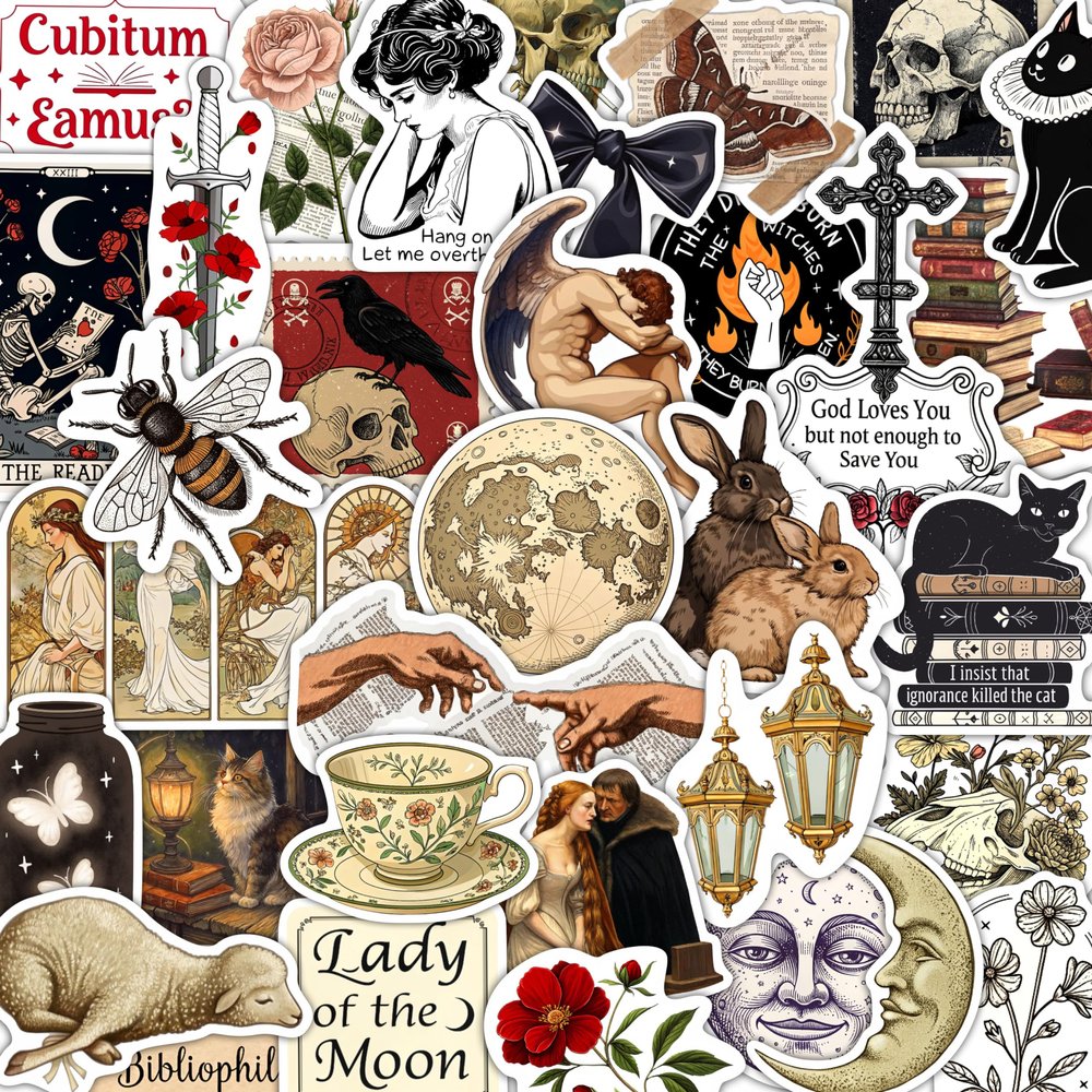 100Pcs Dark Academia Stickers for Water Bottle, Laptops - Dark Academia Gifts, Party Supplies & Decoration - Gothic, Witchy Stickers - Gift for Women & Men