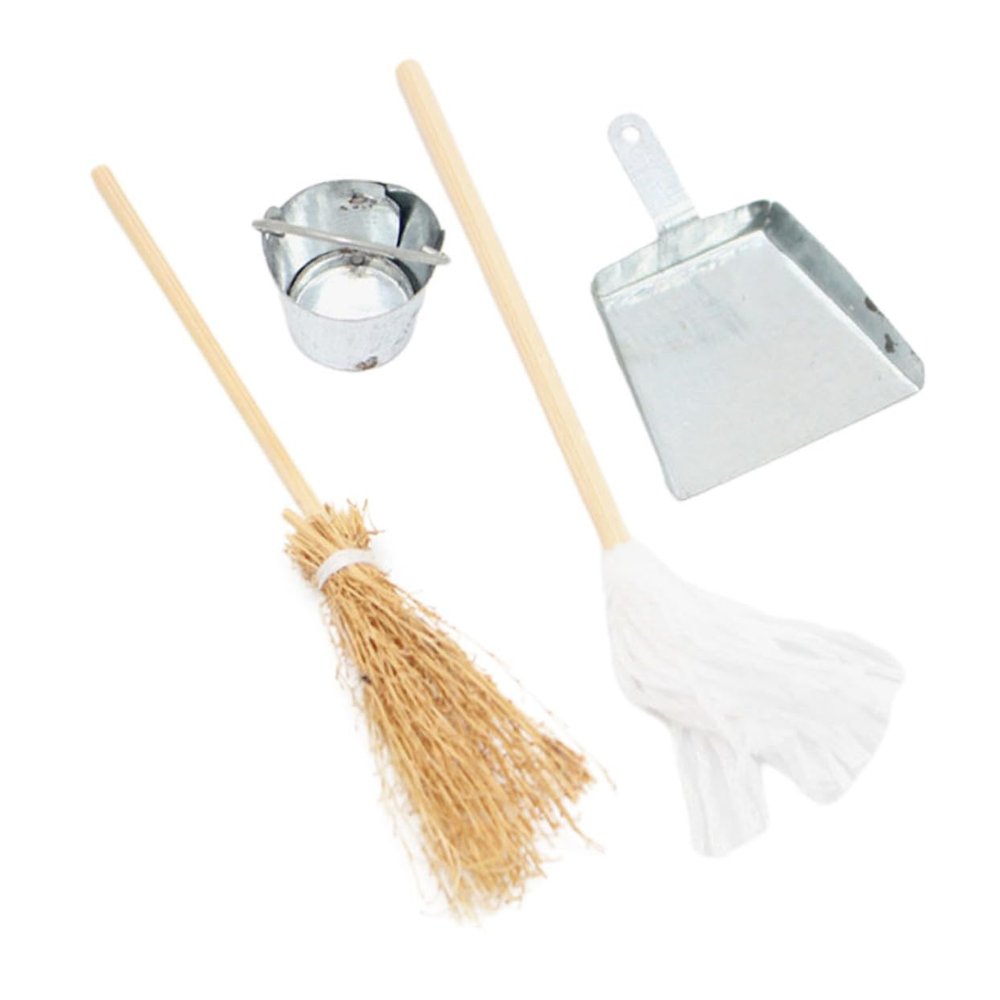COSMEVIVI 1 Set Dollhouse Miniature Cleaning Kit with Mini Mop Dustpan and Broom Realistic and Tools for Mini House Decoration for Creative Play and Collectors
