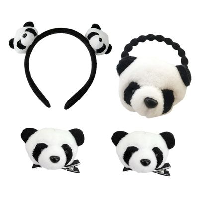 TOVINANNA 4Pcs Cute Panda Hair Accessories Includes Headband Hair Clips and Hair Rope for Parties Cosplay Birthdays and Festivals Durable and Lightweight Design