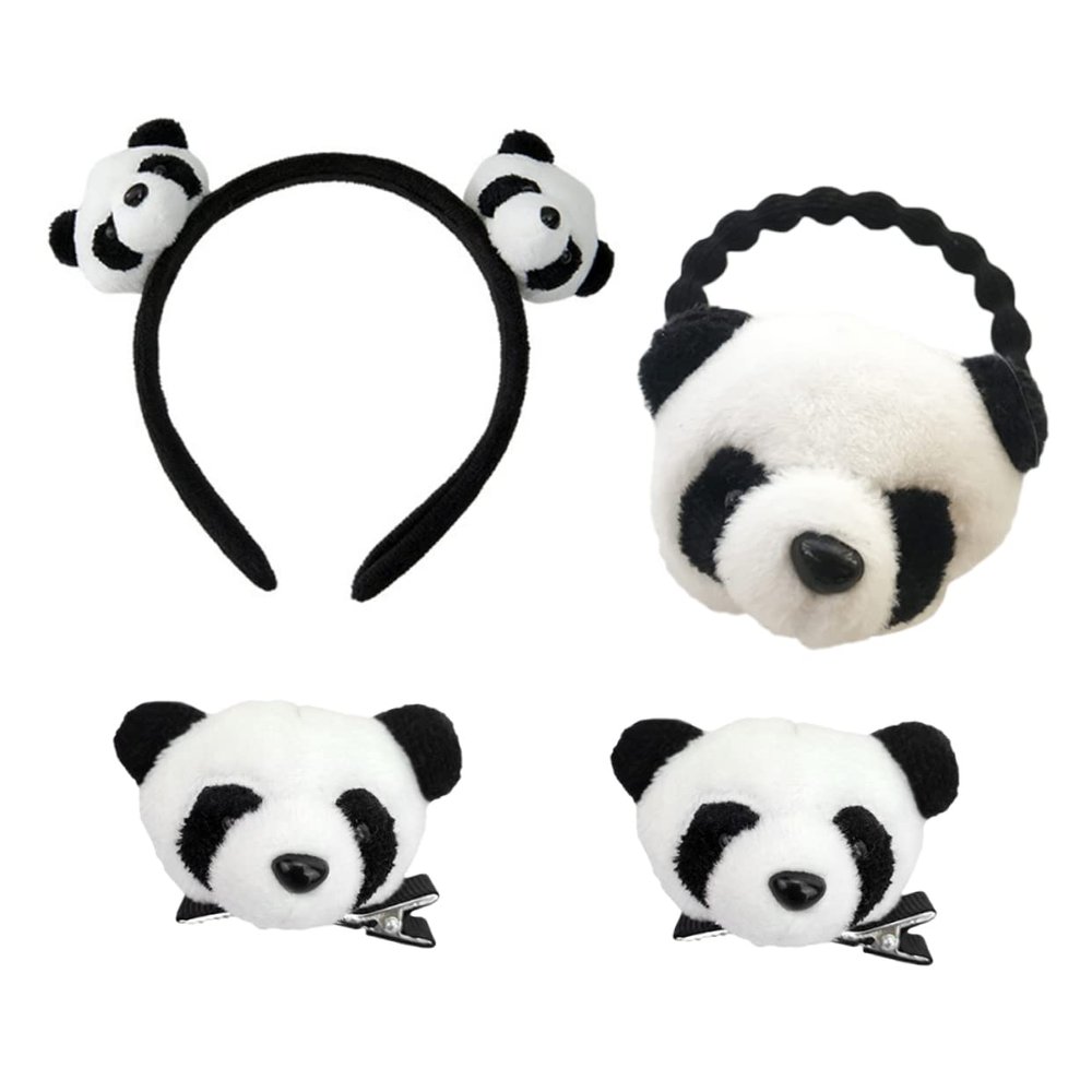 TOVINANNA 4Pcs Cute Panda Hair Accessories Includes Headband Hair Clips and Hair Rope for Parties Cosplay Birthdays and Festivals Durable and Lightweight Design