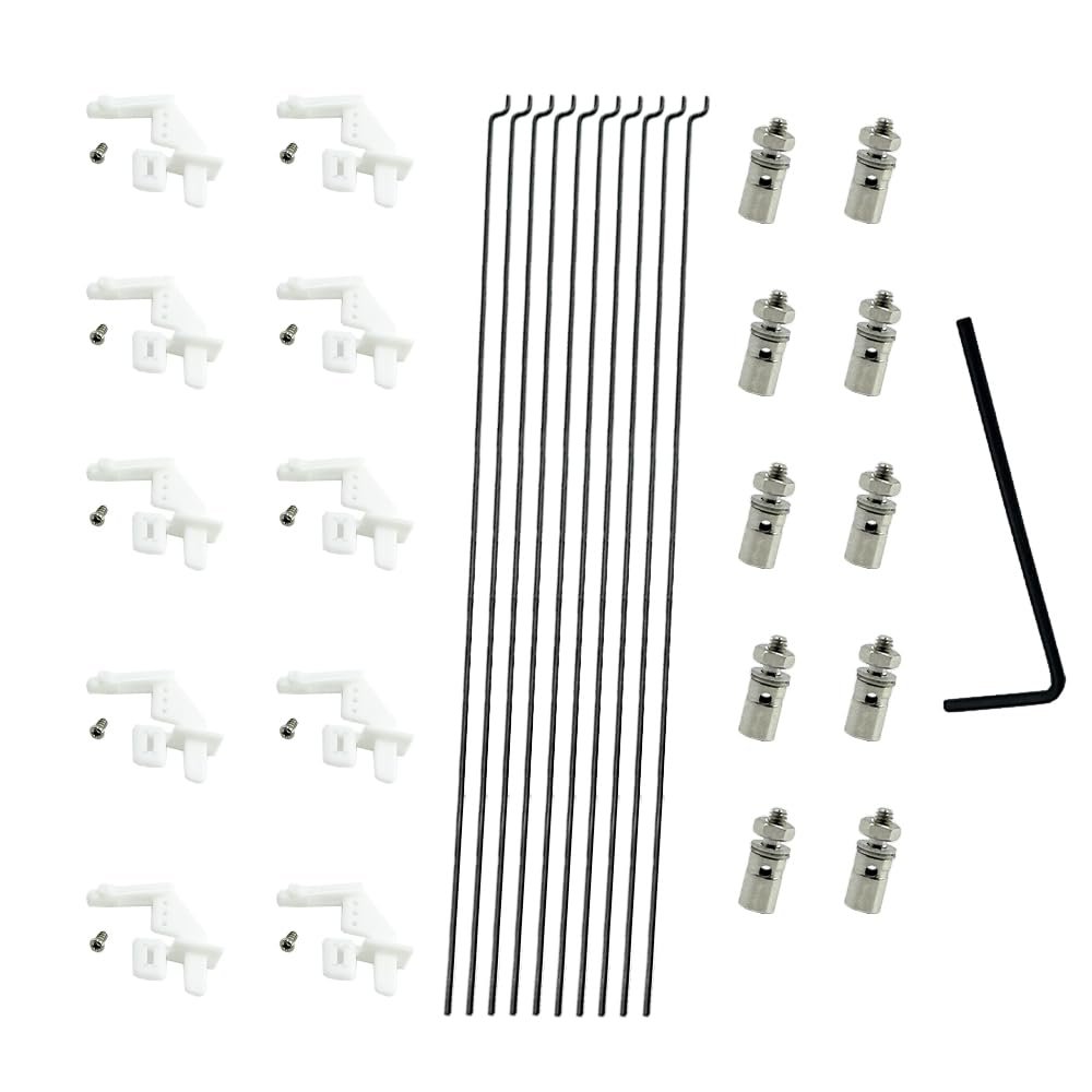 10PCS RC Airplane Nylon Control Horn with Clevis and Adjustable Pushrod Connector Linkage Stopper Z Style Steel Pushrod for RC Airplane Helicopter Boat DIY Model Aircraft Part (1.2x200mm Pushrod)