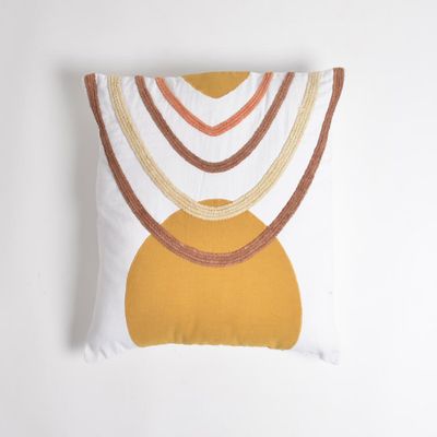 18 x 18 in. Boho Cotton Pillow Cover with Embroidery White & Gold