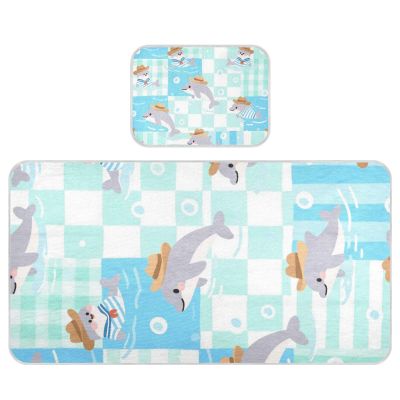 Cartoon Dolphin Green Blue Cute Cooling Baby Fitted Mattress 28" x 52" breathablraining Pads for Baby&Toddler