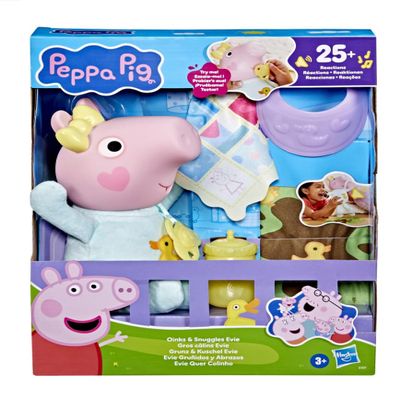 Peppa Pig Toys Oinks + Snuggles Baby Evie Interactive Baby Doll with Accessories, 20+ Sounds, 3+