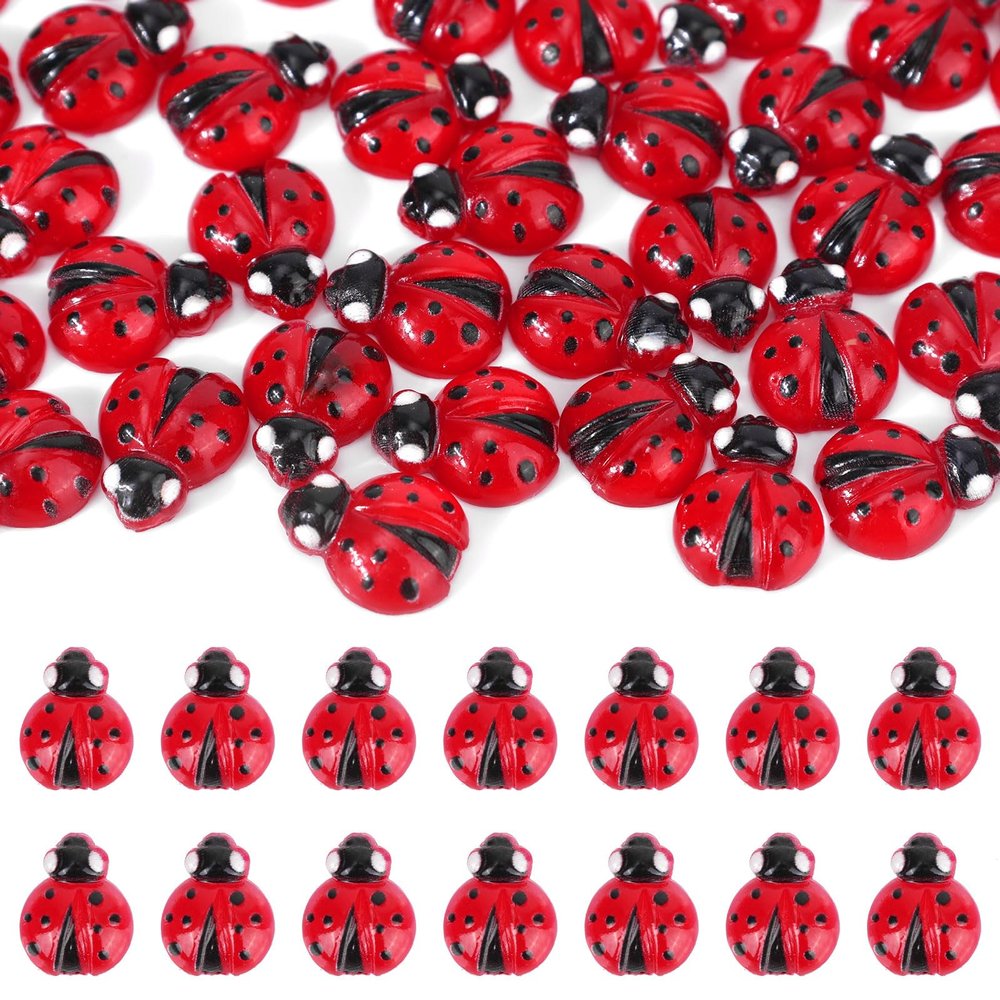 120pcs Mini Resin Ladybugs, Cute Miniature Resin Ladybug Tiny Figures Miniature Animals for Micro Landscape Garden Dollhouse Decor