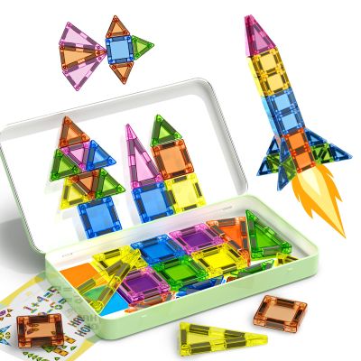 Turoytip 50PCS Mini Magnetic Tiles Travel Set for Kids, Portable Magnetic Building Blocks with Storage Tin, STEM Montessori Toys for Ages 3+, Toys Gifts for Toddlers Boys & Girls Christmas Birthday