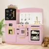 Kinder King Wooden Kids Play Kitchen, Toy Kitchen Playset for Toddler, Play Kitchen Set w/Blackboard, Transparent Coloring Board, Pretend Dishwasher, Oven, Ice Maker, Gift for Boys Girls Age 3+, Pink view 1