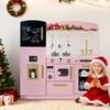 Kinder King Wooden Kids Play Kitchen, Toy Kitchen Playset for Toddler, Play Kitchen Set w/Blackboard, Transparent Coloring Board, Pretend Dishwasher, Oven, Ice Maker, Gift for Boys Girls Age 3+, Pink view 2