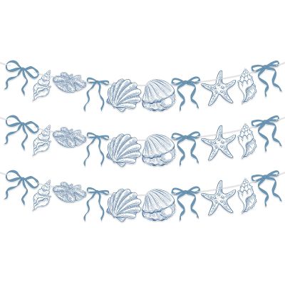 3 PACK Summer Banner Seashells Decor Party Decorations Party Supplies Birthday Decorations Blue Bow Starfish The Sea Summer Birthday Wedding Bachelorette Under Paper Hanging Banner for Baby Showre