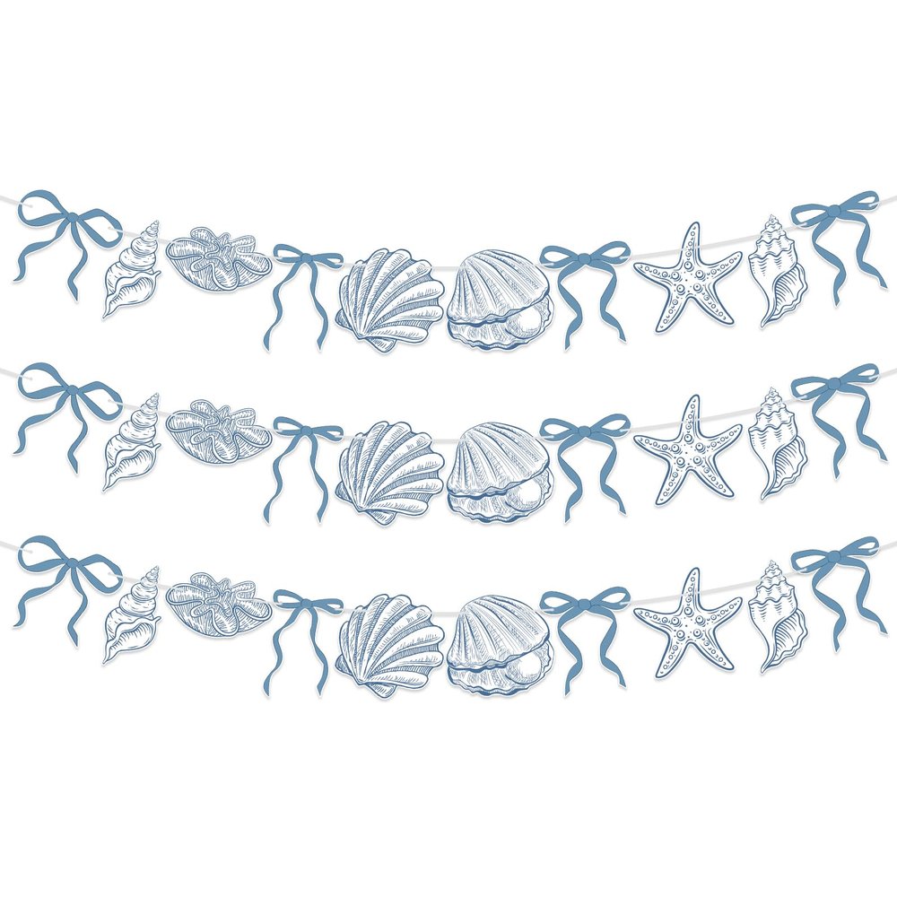 3 PACK Summer Banner Seashells Decor Party Decorations Party Supplies Birthday Decorations Blue Bow Starfish The Sea Summer Birthday Wedding Bachelorette Under Paper Hanging Banner for Baby Showre