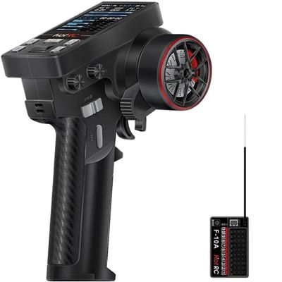 HotRC CT-10B 10 Channel Radio Transmitter and F-10A 2.4GHz 10CH PWM Receiver Screen Remote Control 2.4G 10 CH Rc Controller for Climbing Drift Vehicle RC Car Boat Tank