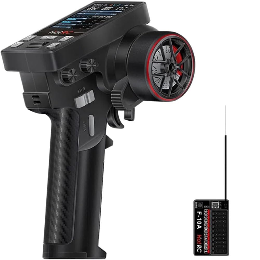 HotRC CT-10B 10 Channel Radio Transmitter and F-10A 2.4GHz 10CH PWM Receiver Screen Remote Control 2.4G 10 CH Rc Controller for Climbing Drift Vehicle RC Car Boat Tank