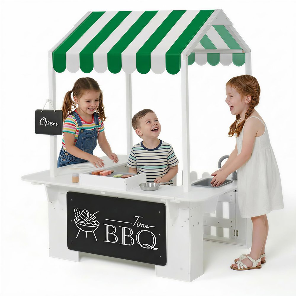EDUBEBO Kids Outdoor Playhouse, Mud Kitchen, BBQ Toys,Outdoor playsets, Ideal Role Play Toy Gift for Toddlers and Kids Ages 3-8 (White)