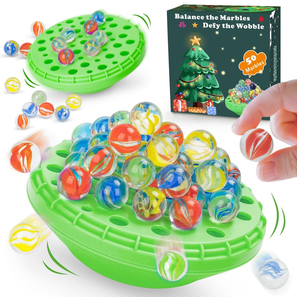 INKZOO Marble Balance Game, Wobble Marble Stacking Game for Kids 6+, Family Games for Kids and Adults with Built-in Storage, Marbles Board Game for 1-4 Players, Fun Birthday Party Games Toys