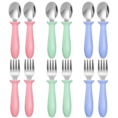 12 Pieces Toddler Utensils, Toddler Forks and Spoons, Kids Silverware Set with Plastic Handle Stainless Steel Silverware, Dishwasher Safe