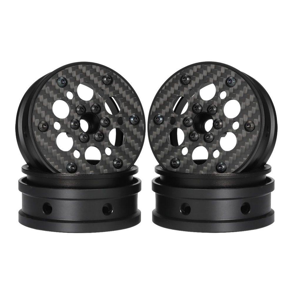 2.2 Carbon Fiber Aluminum Beadlock Wheels Rim for 1/10 RC Rigs Crawler Capra SCX10 PRO Wraith TRX4 Gmade R1 Element Enduro DIY (Black B)