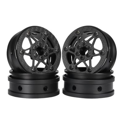 2.2 Carbon Fiber Aluminum Beadlock Wheels Rim for 1/10 RC Rigs Crawler Capra SCX10 PRO Wraith TRX4 Gmade R1 Element Enduro DIY (Black A)