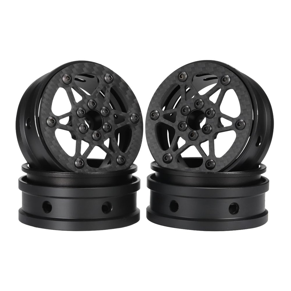 2.2 Carbon Fiber Aluminum Beadlock Wheels Rim for 1/10 RC Rigs Crawler Capra SCX10 PRO Wraith TRX4 Gmade R1 Element Enduro DIY (Black A)