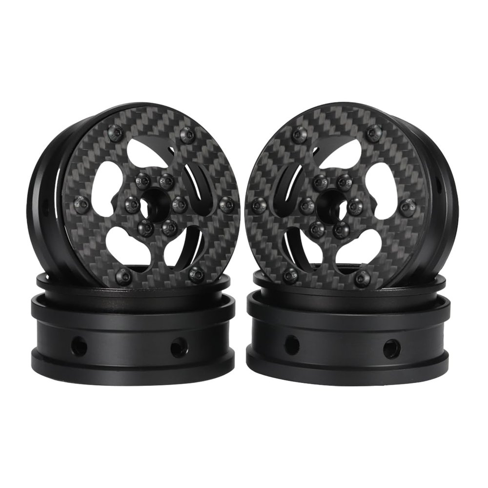 2.2 Carbon Fiber Aluminum Beadlock Wheels Rim for 1/10 RC Rigs Crawler Capra SCX10 PRO Wraith TRX4 Gmade R1 Element Enduro DIY (Black E)