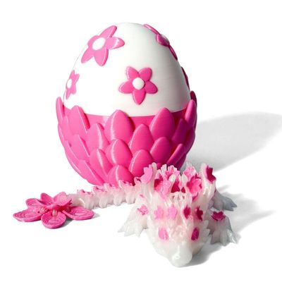 3D Printed Dragon Egg with 5.7 Inch Articulated Cherry Blossom Dragon Inside - Mystical Dragon Decor, Poseable Dragon Toy, Unique Cute Desk Decor for Collectors and Kids (Pink (Glows in The Dark))