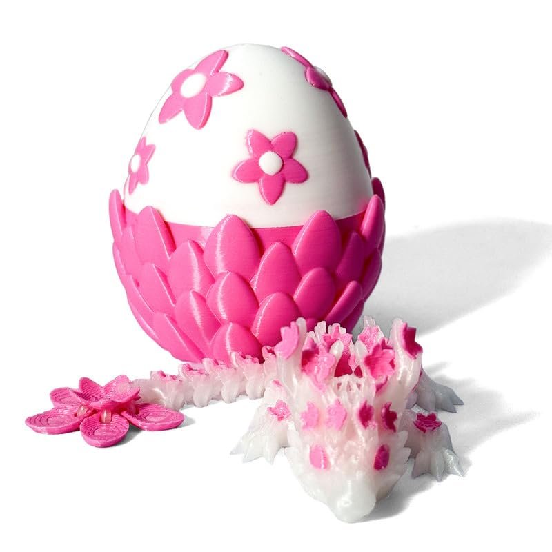 3D Printed Dragon Egg with 5.7 Inch Articulated Cherry Blossom Dragon Inside - Mystical Dragon Decor, Poseable Dragon Toy, Unique Cute Desk Decor for Collectors and Kids (Pink (Glows in The Dark))