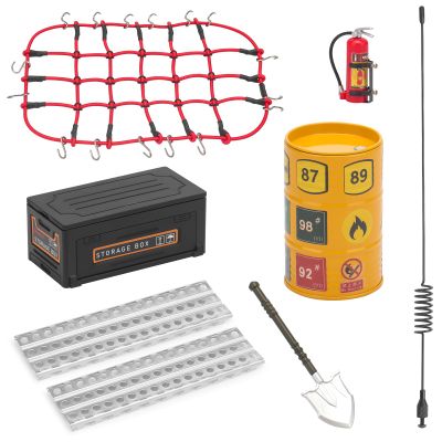 1/10 RC Crawler Accessories, daitoku RC Crawler Car Roof Decoration Storage Box Luggage Net Fuel Box Shovel Fire Extinguisher Recovery Board for 1/10 Traxxas TRX4 Axial SCX10 90046 - Style A (Red)