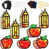 32 Sets Back to School Apple Pencil Suncatchers Craft Kit DIY Window Stained Glass Effect First Day of School Paper Craft Home Classroom Decoration Kid Birthday Gift Creative Art Project Activity Game view 1