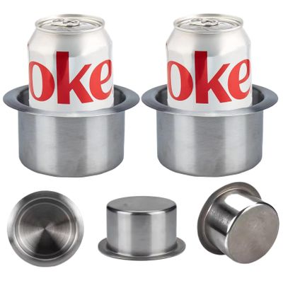 2Pcs Car Cup Holder Insert, Stainless Steel Cup Holder Insert Stable Sturdy Reusable Metal for Casino Poker Tables, Work Desks, Boats, RVs