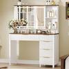 Arulvmrn 43" Large Vanity Desk with 30" HD Lighted Mirror,Modern Vanity Desk with Mirror and Lights, Makeup Vanity with 5 Drawers and Storage Shelves and Charging Station, White0352 view 1