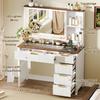 Arulvmrn 43" Large Vanity Desk with 30" HD Lighted Mirror,Modern Vanity Desk with Mirror and Lights, Makeup Vanity with 5 Drawers and Storage Shelves and Charging Station, White0352 view 2