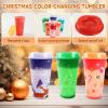 12pcs Christmas Color Changing Hot Cups with Lids, 16Oz Plastic Reusable Hot Coffee Cups for Adults Kids Winter Christmas Holiday Birthday Party Cups Tumblers view 4