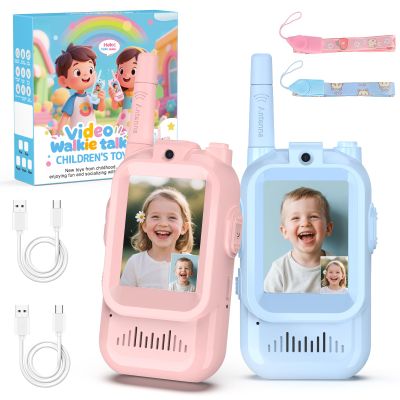 BlueFire Kids Walkie Talkies with Video Screen Display Toy Radios with Voice Effects, One-on-One Pairing, Long Range Birthday Toys Gifts for Boys & Girls Ages 312 (Pink+Blue)