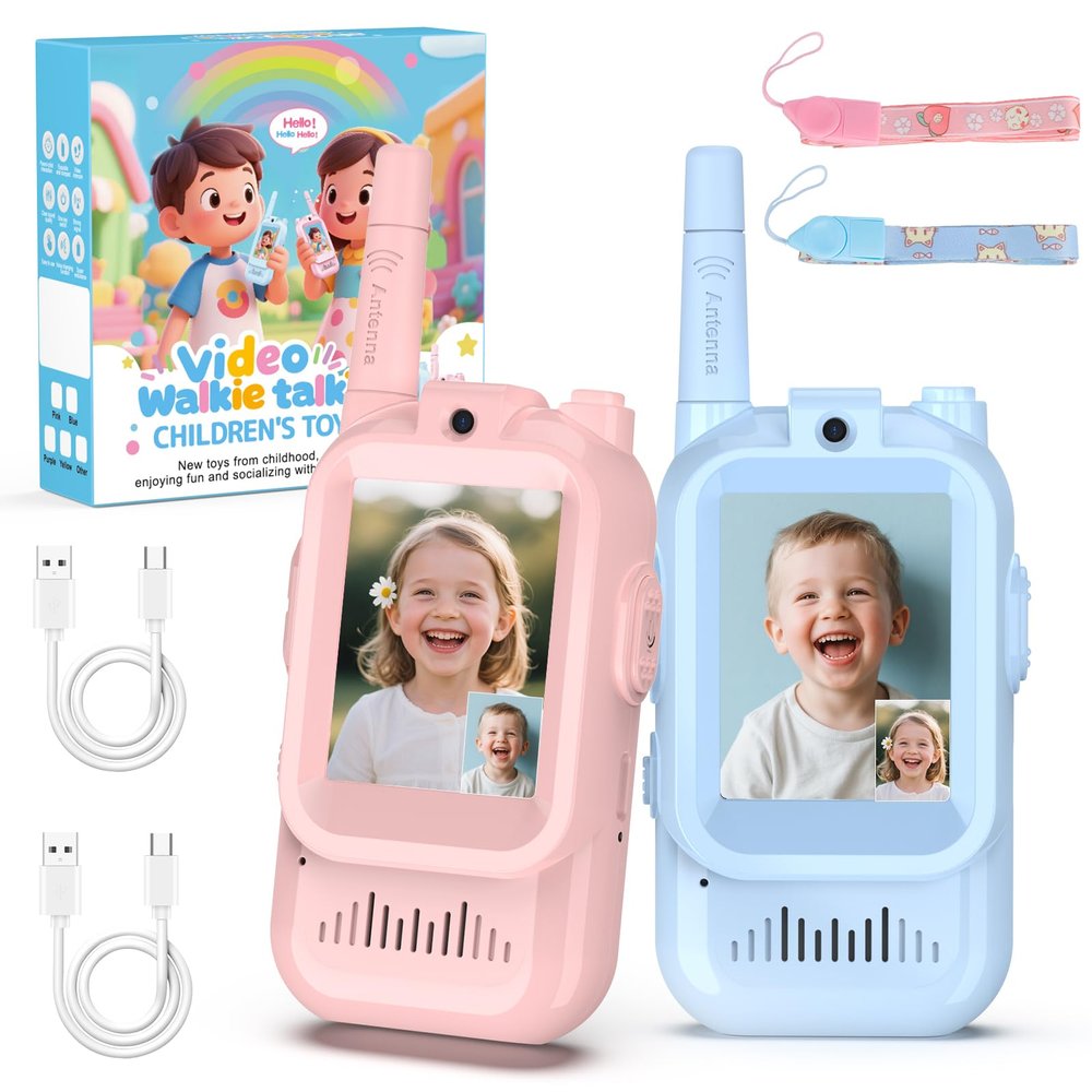 BlueFire Kids Walkie Talkies with Video  Screen Display Toy Radios with Voice Effects, One-on-One Pairing, Long Range  Birthday Toys Gifts for Boys & Girls Ages 312 (Pink+Blue)