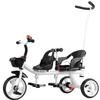 Dual seat Tandem Tricycle,Push Stroller with Push Rod,Parent Steering trikes,Rear seat with Belt and armrest,Foot Brakes on Rear Wheels,Trike with peadals view 1