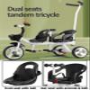 Dual seat Tandem Tricycle,Push Stroller with Push Rod,Parent Steering trikes,Rear seat with Belt and armrest,Foot Brakes on Rear Wheels,Trike with peadals view 2