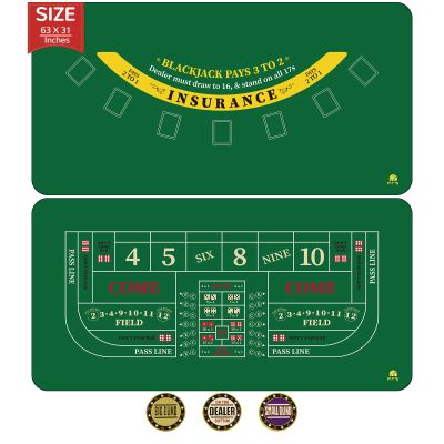 FURUISEN Double Sided Poker Mat, 63" x 31" Texas Holdem Poker Table Top & Reversible Blackjack Mat, Non-Slip Casino Craps Tabletop Layout Mat for Home Games, Waterproof & Easy to Store (Green)