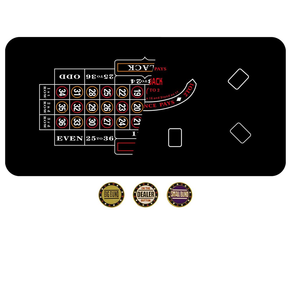 FURUISEN Double Sided Poker Mat, 63" x 31" Texas Holdem Poker Table Top & Reversible Blackjack Mat, Non-Slip Casino Craps Tabletop Layout Mat for Home Games, Waterproof & Easy to Store (Black)
