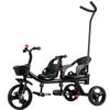 Dual seat Tandem Tricycle,Push Stroller with Push Rod,Parent Steering trikes,Rear seat with Belt and armrest,Foot Brakes on Rear Wheels,Trike with peadals view 1