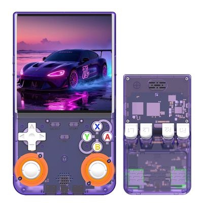 R36Ultra Handheld Video Games Console 64G, Hands Full Retro Emulator Gaming Console with Bulit-in 15000+ Retro Games 20+ Emulators,Support 2.4G WiFiOpen Source Linux System(Purple Transparent)