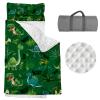 Custom Dinosaur Nap Mat, Personalized Name Toddler Sleeping Bag for Daycare Preschool Kindergarten, Boys Girls Sleep Mats with Pillow Blanket, Kids Sleep Sacks for 2-15 Years, Green Dinosaur view 1
