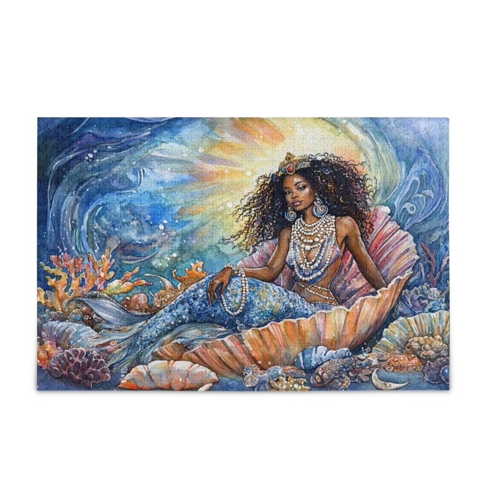 African American Women Black Girl Mermaid Jigsaw Puzzles 1000 Pieces Games Educational Gift Home Decor for Adults S0405142