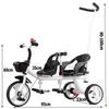 Dual seat Tandem Tricycle,Push Stroller with Push Rod,Parent Steering trikes,Rear seat with Belt and armrest,Foot Brakes on Rear Wheels,Trike with peadals view 2