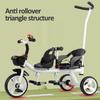 Dual seat Tandem Tricycle,Push Stroller with Push Rod,Parent Steering trikes,Rear seat with Belt and armrest,Foot Brakes on Rear Wheels,Trike with peadals view 3