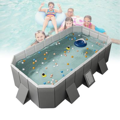 2.1m Collapsible Pool - Foldable, Easy Storage, High-Density Material - Double Drain for Quick Release(Gere Grey,72.8 * 53.3 * 20.8in)