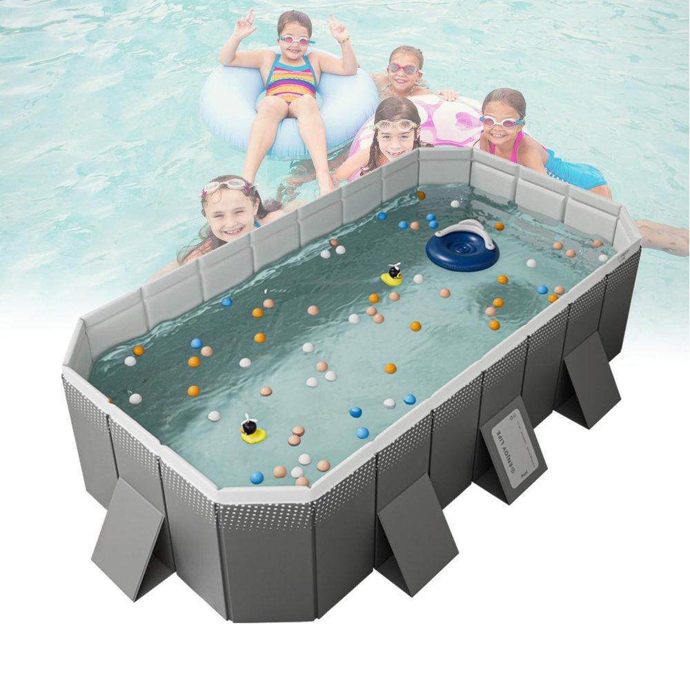 2.1m Collapsible Pool - Foldable, Easy Storage, High-Density Material - Double Drain for Quick Release(Gere Grey,72.8 * 53.3 * 20.8in)