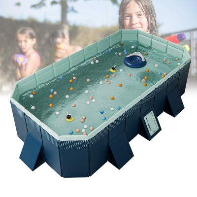2.1m Collapsible Swimming Pool - Double Drain for Quick Cleanup, Foldable Storage, Durable PVC - for 1-8 People(Tianzhu Blue,116 * 64.9 * 21.6in)