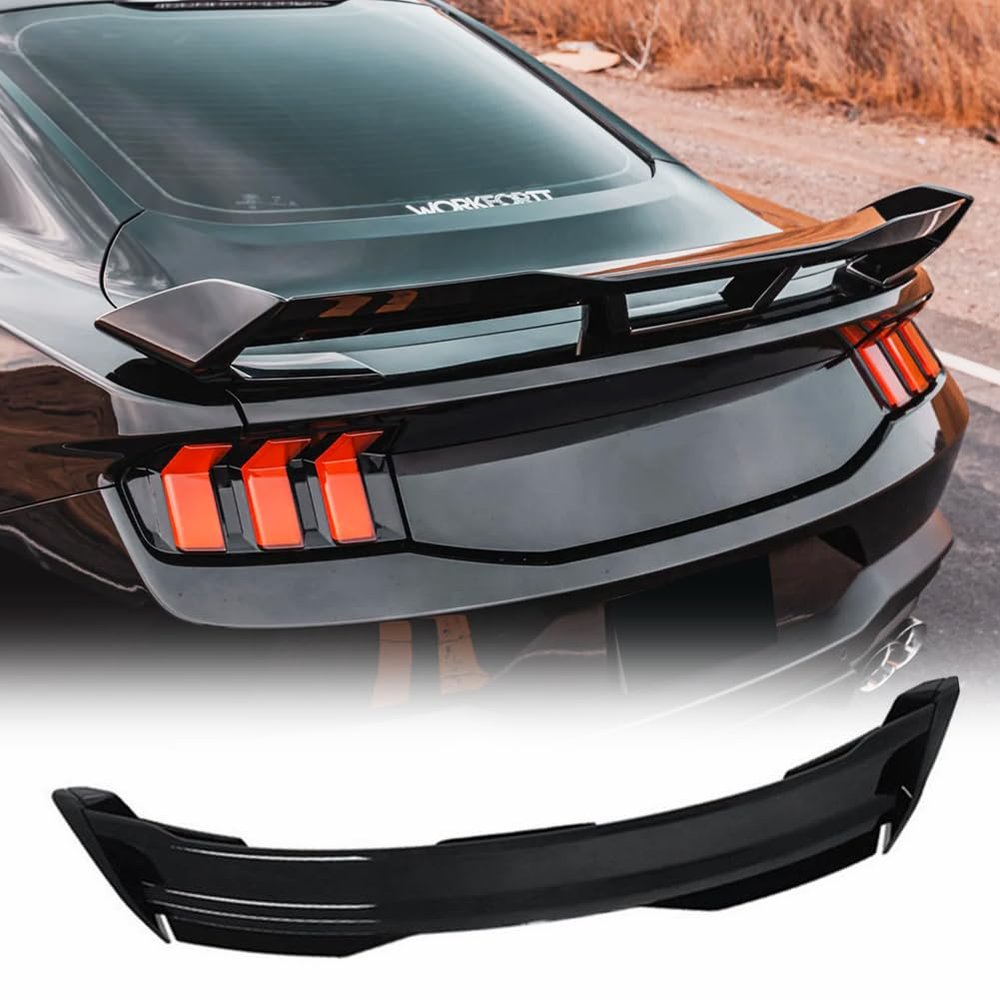 Rear Trunk Spoiler Compatible with Ford Mustang GT Dark Horse 2024 2025 Gloss Black ABS Rear Lip Wing Spoiler Deck Lid