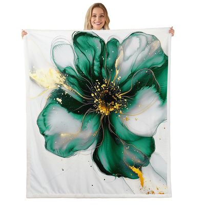 Groovy Flower Fleece Throw Blanket Vintage Jacquard Blanket for Kids Boys Girls Teens Damask Floral Fleece Blankets Baby 30"x40" Soft Lightweight Microfiber